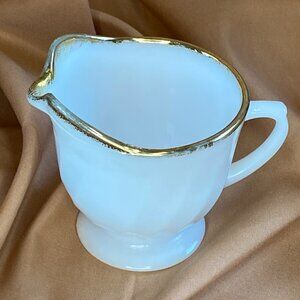 Vintage MCM Fire King Golden Anniversary Milk Glass Creamer with 22K Gold Rim
